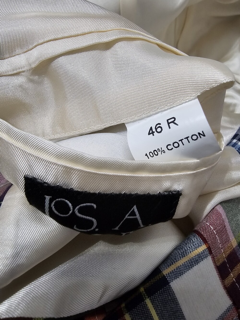 JOS. A. Bank Madras Patchwork Sport Coat Blazer 46R Cotton Preppy Ivy - Picture 7 of 9